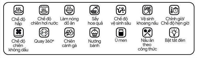 các chức năng được tích hợp trên nồi chiên hơi nước